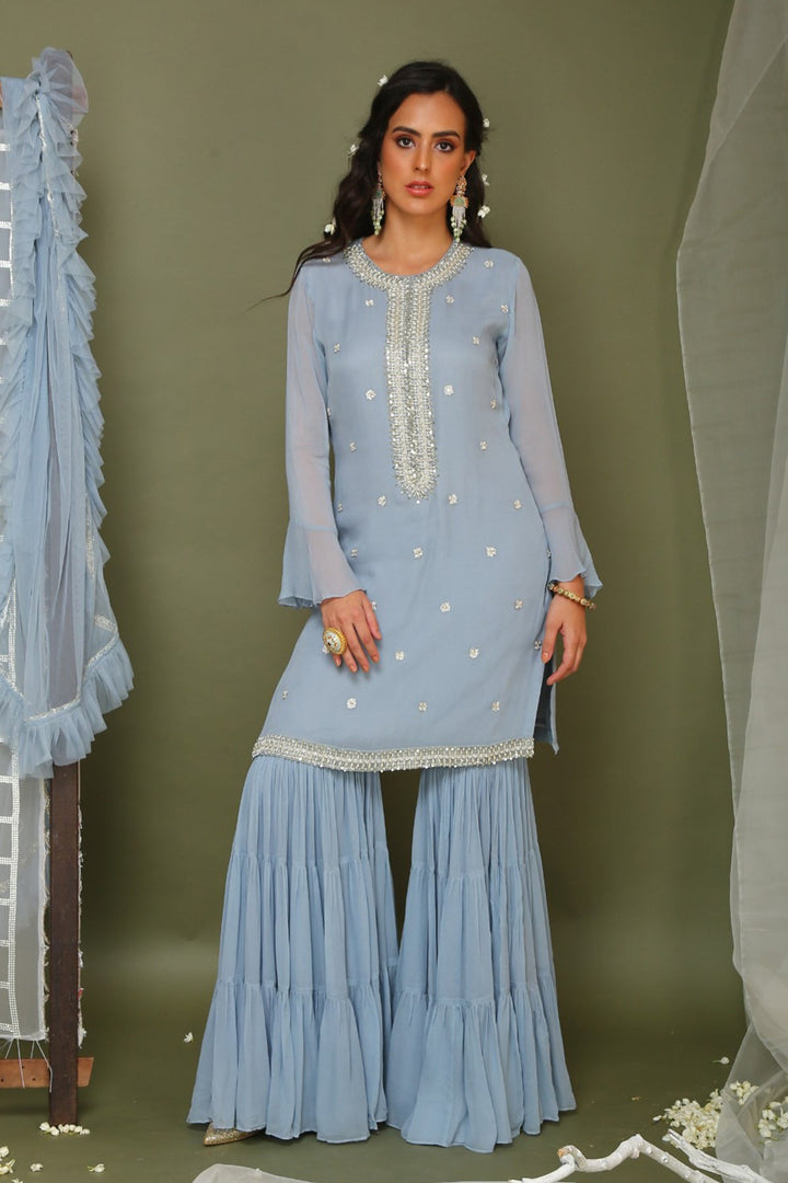 Powder Blue Kurta And Sharara Set