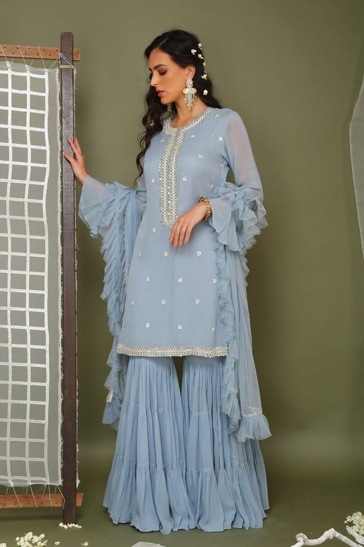 Powder Blue Kurta And Sharara Set