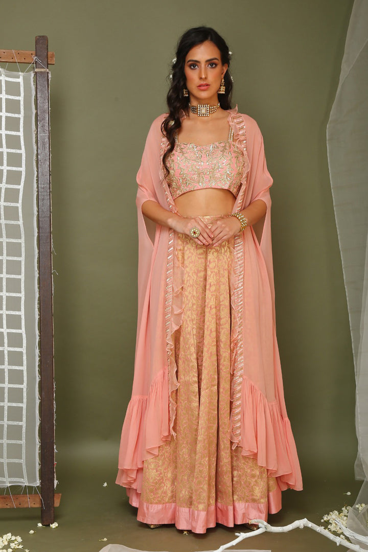 Peach Brocade Lehenga