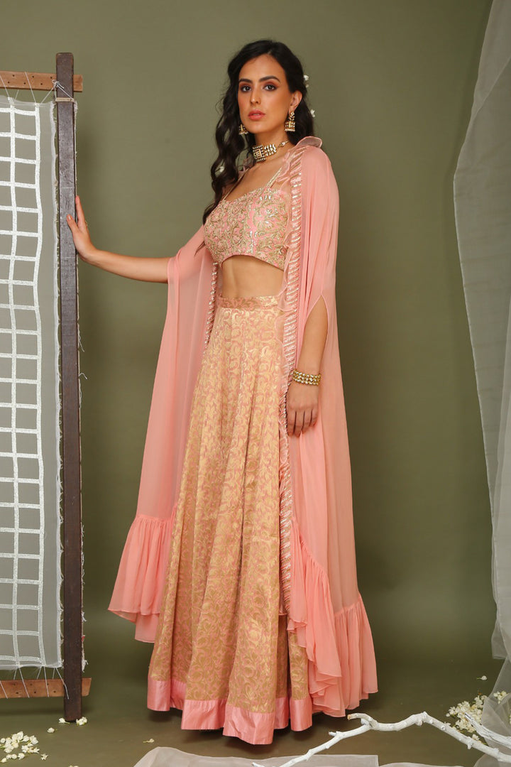 Peach Brocade Lehenga