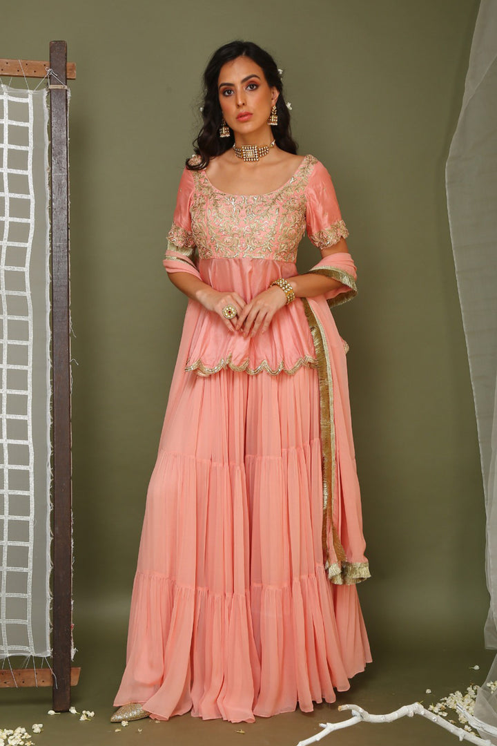 Pink Sharara With Peplum Top