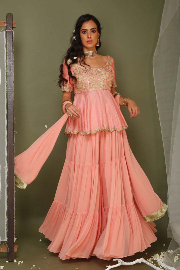 Pink Sharara With Peplum Top