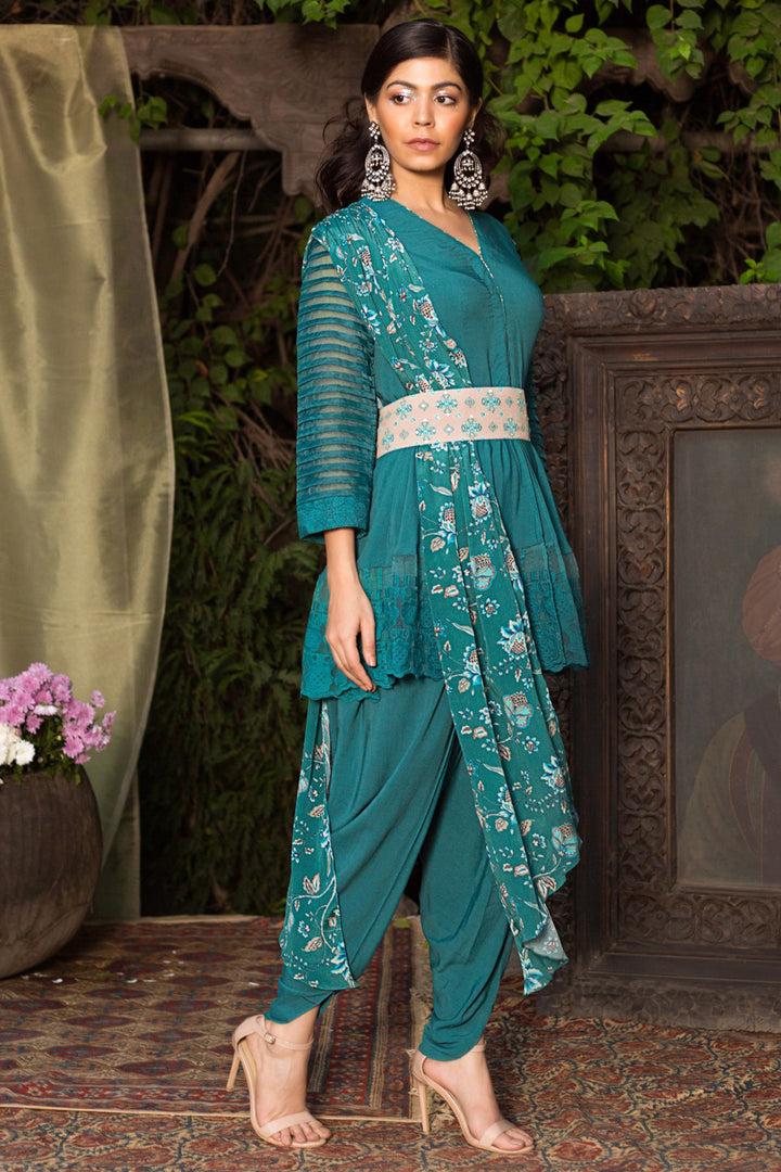 Teal Tunic With Dhoti Pants