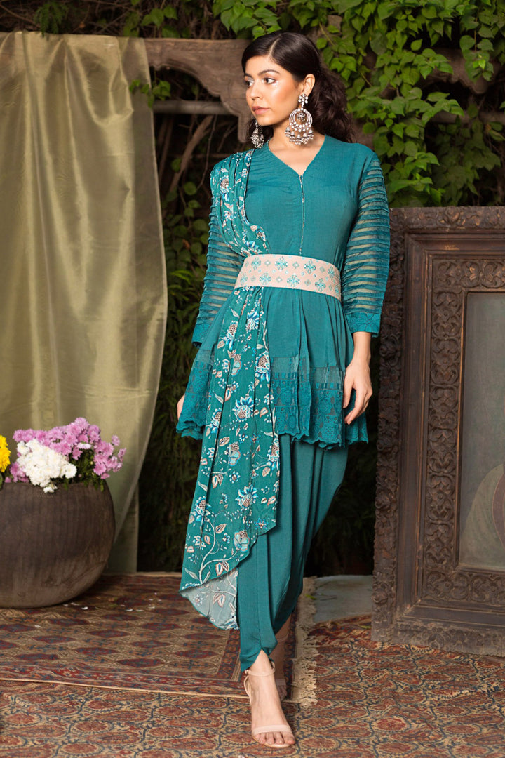 Teal Tunic With Dhoti Pants