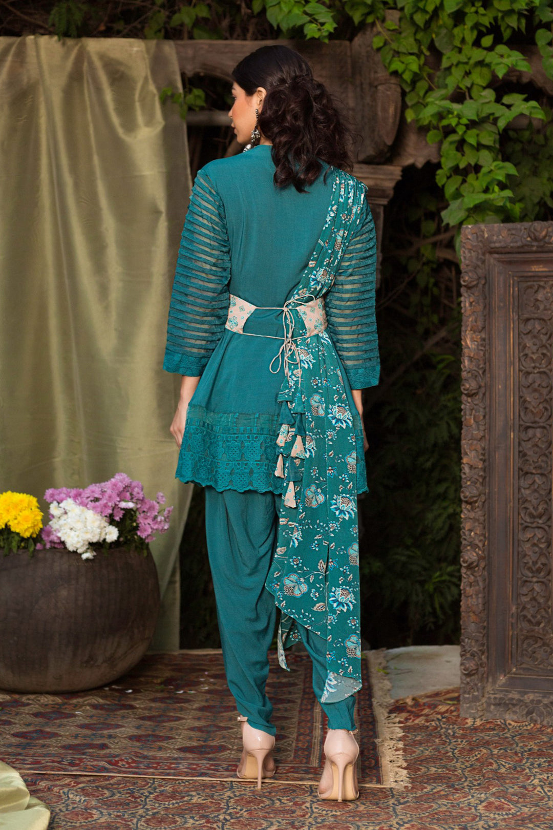 Teal Tunic With Dhoti Pants