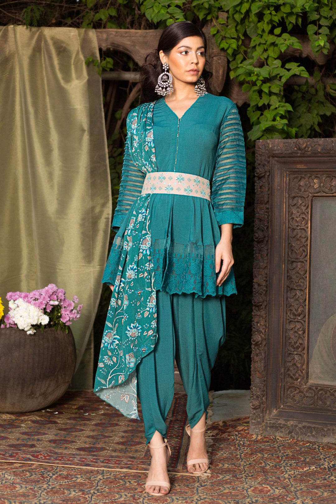 Teal Tunic With Dhoti Pants