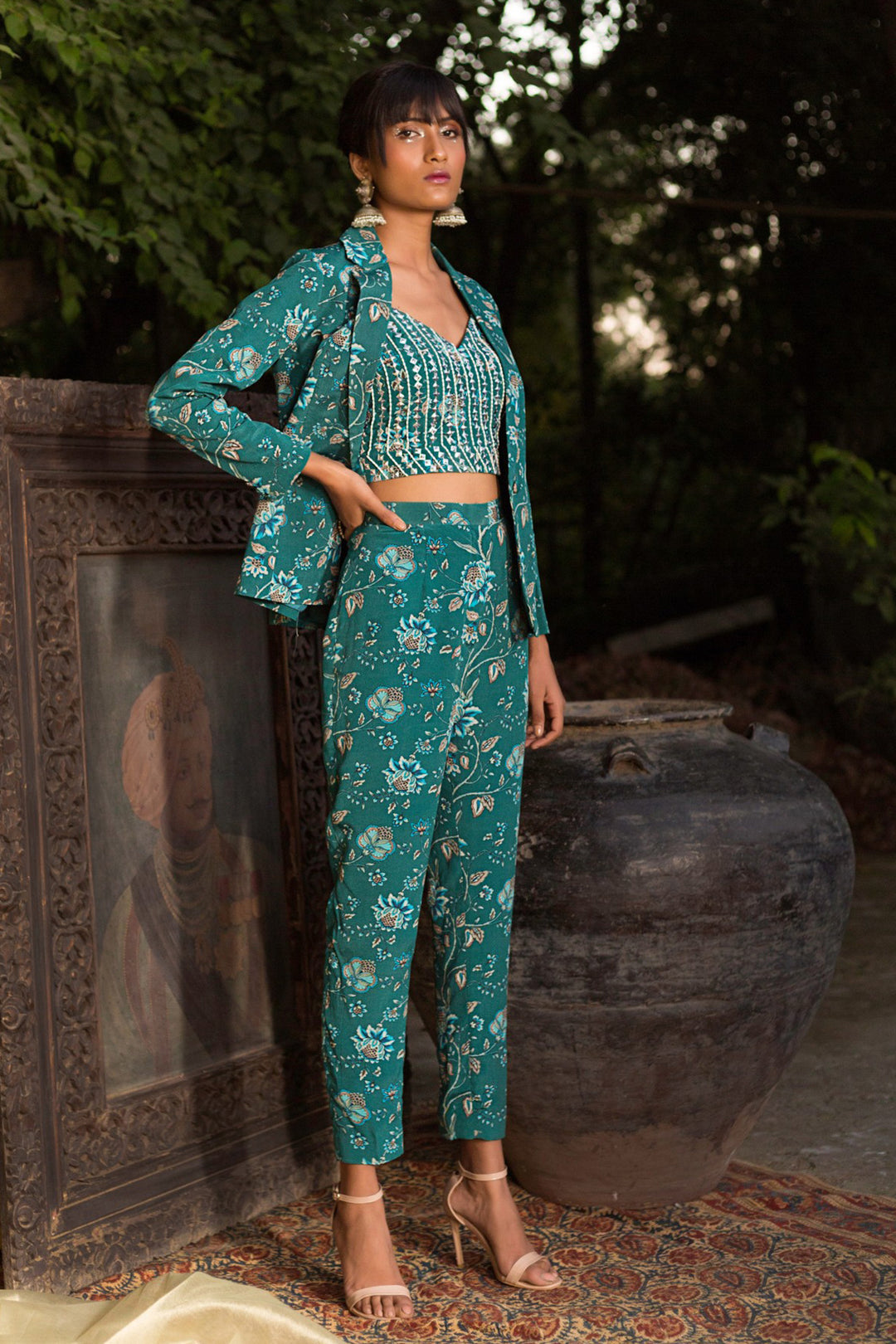 Teal Printed Pant Suit