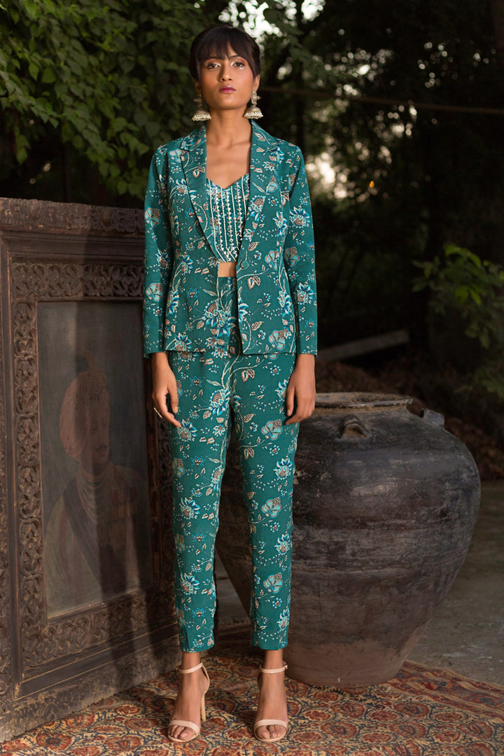 Teal Printed Pant Suit