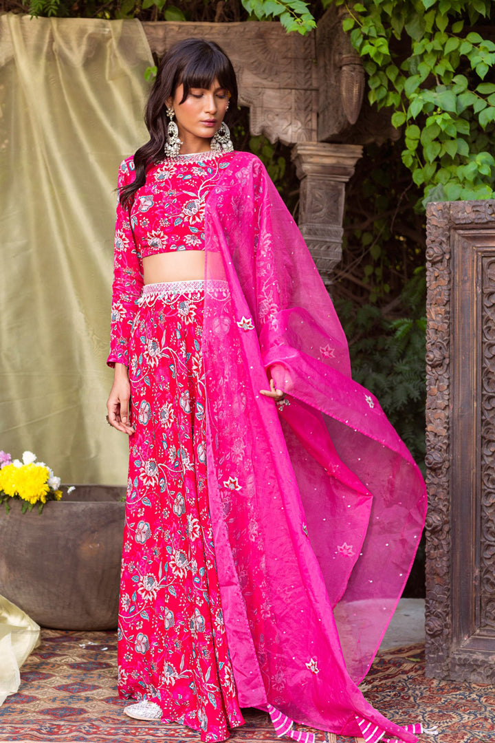 Red Printed Lehenga With Dupatta