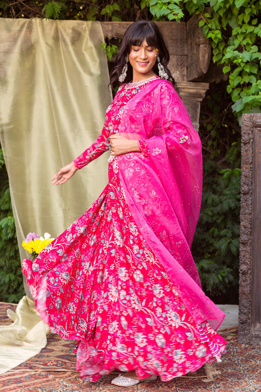 Red Printed Lehenga With Dupatta