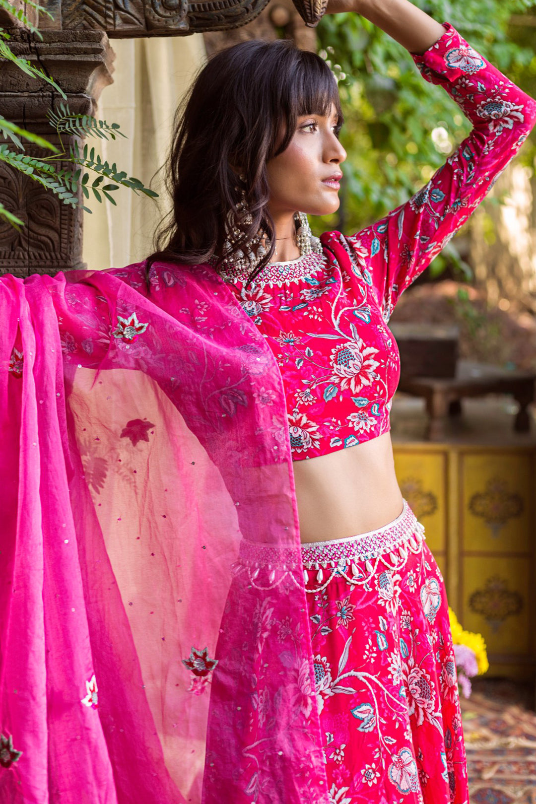 Red Printed Lehenga With Dupatta