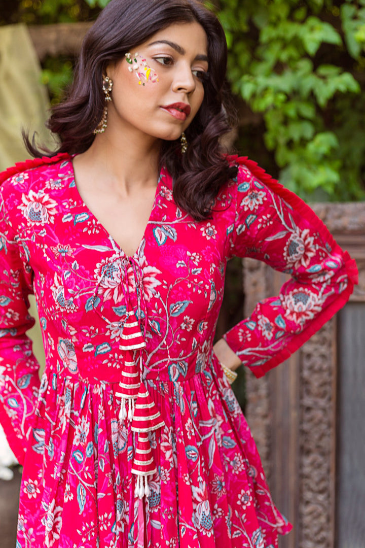 Red Printed Tunic With Sharara