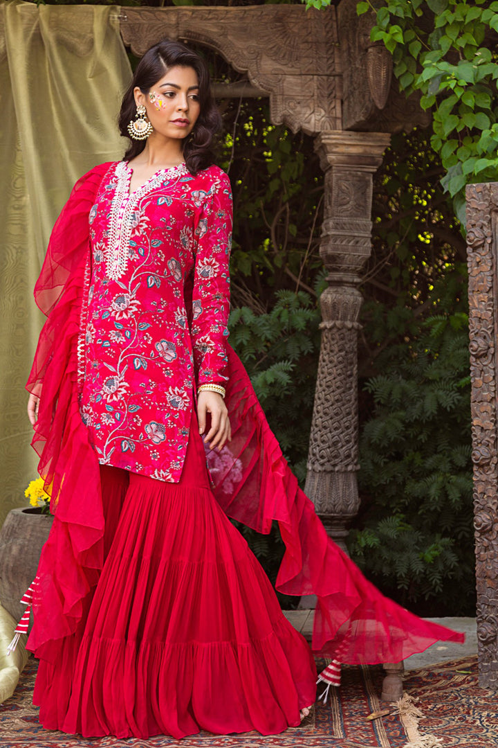 Red Sharara and Kurta Set