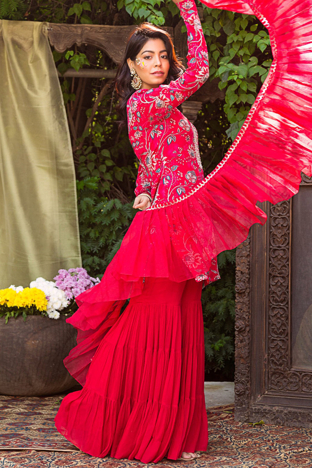 Red Sharara and Kurta Set