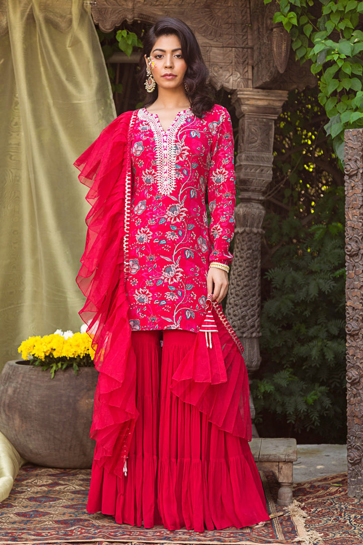 Red Sharara and Kurta Set