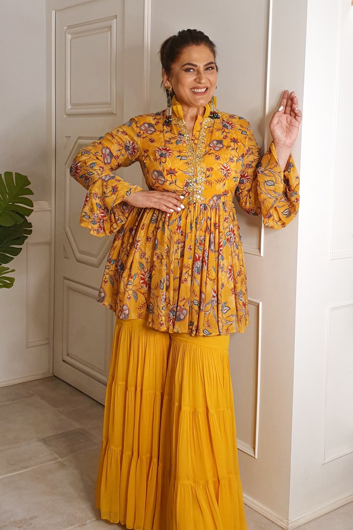 Actress Archana Puran Singh In Our Yellow Printed Sharara Set