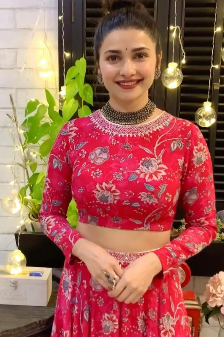 Actress Prachi Desai In Our Red Printed Lehenga Set