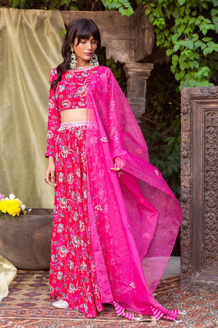 Actress Prachi Desai In Our Red Printed Lehenga Set