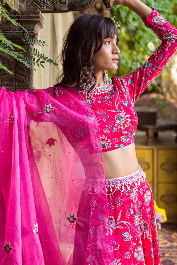 Actress Prachi Desai In Our Red Printed Lehenga Set