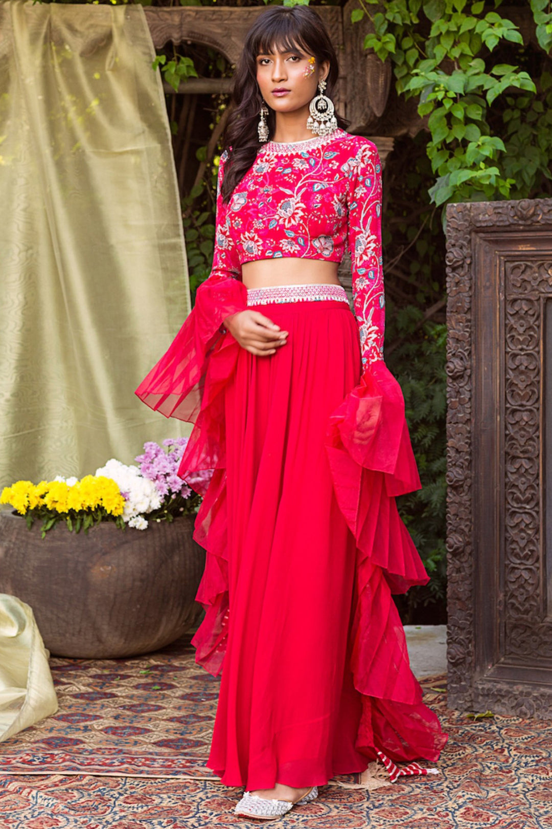 Indian Badminton Player Saina Nehwal In Our Red Printed Sharara Set