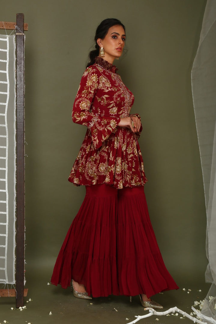 Actress Archana Puran Singh In Our Maroon Printed Sharara Set