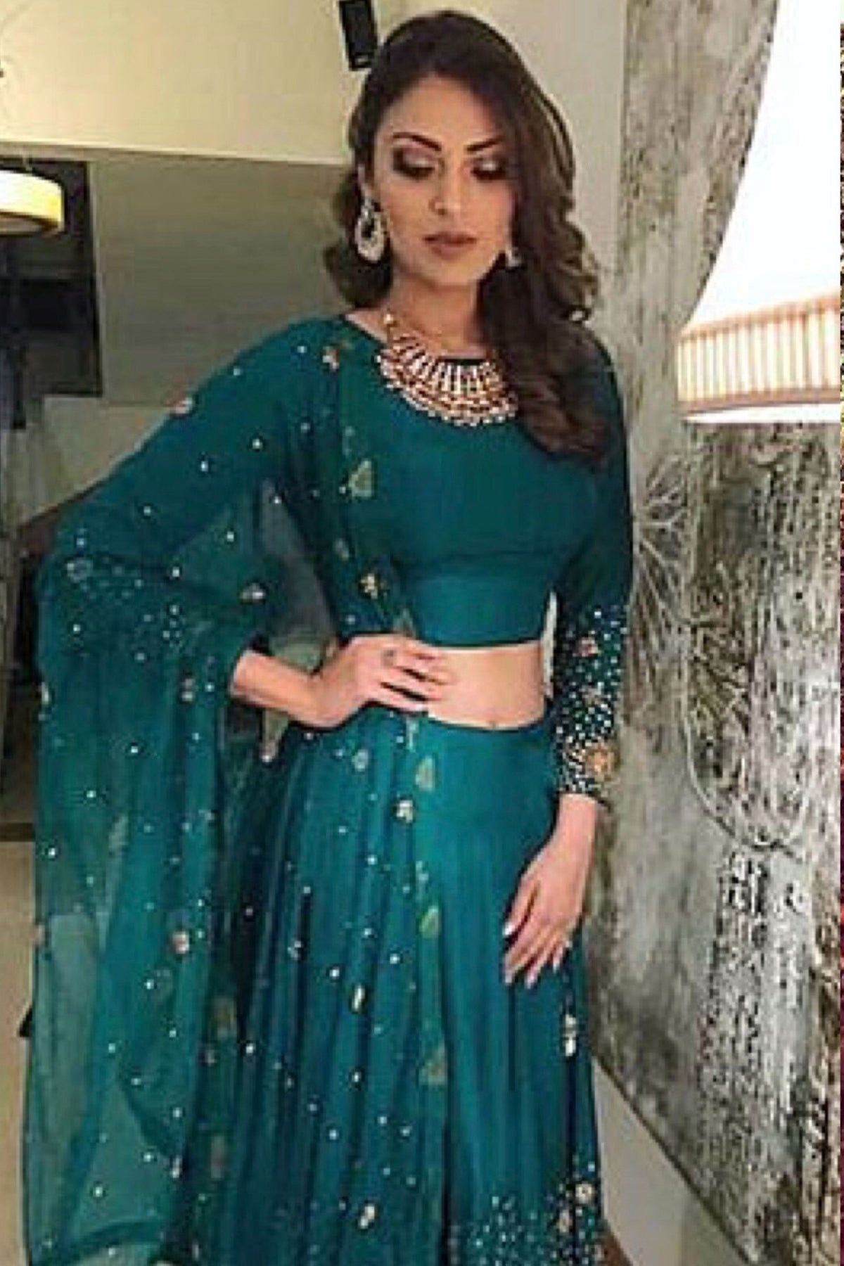 Actress Anushka Ranjan In Our Green Crop Top Set