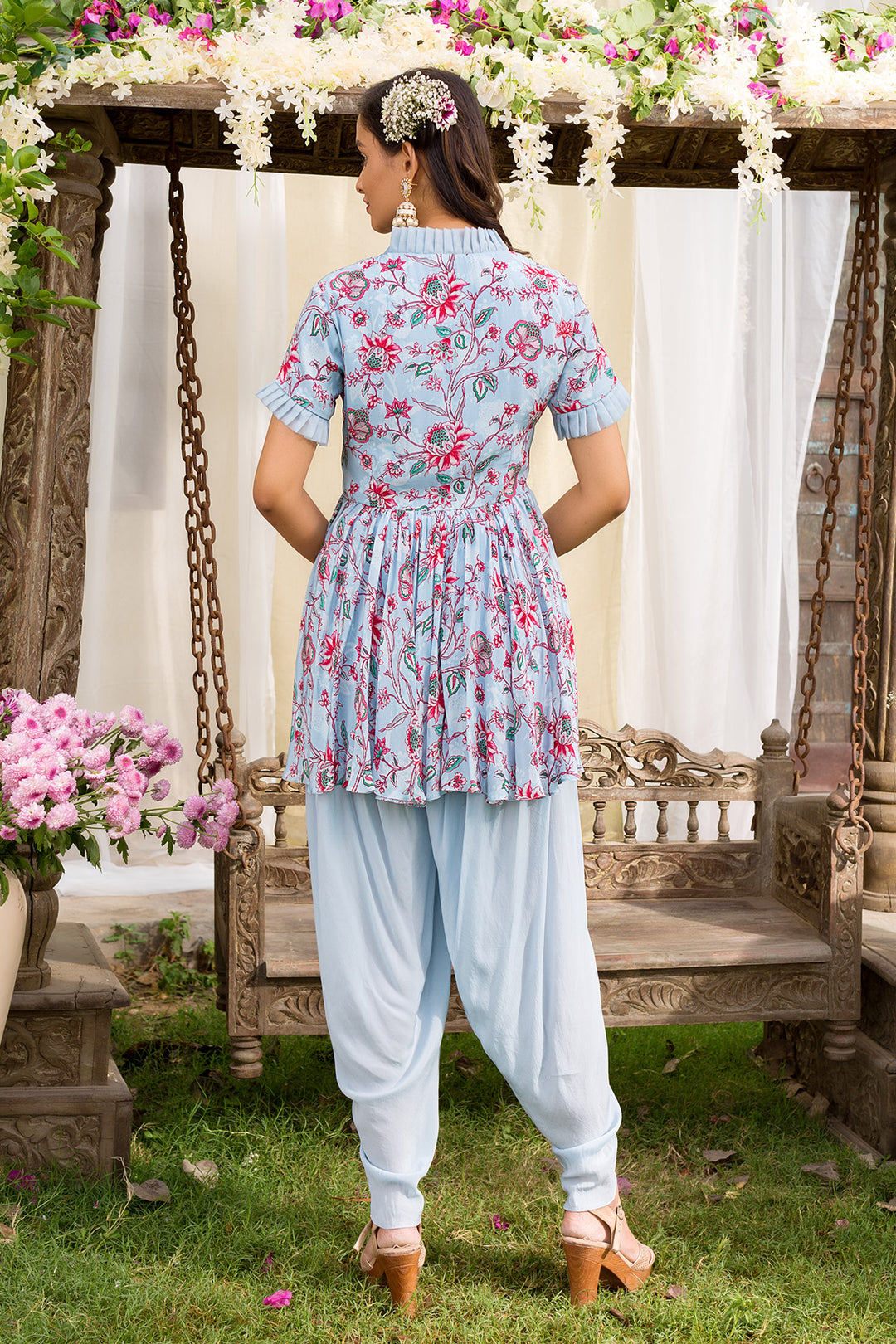 Powder Blue Tunic With Dhoti