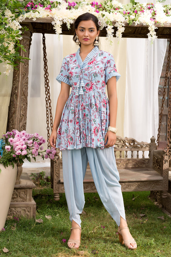 Powder Blue Tunic With Dhoti