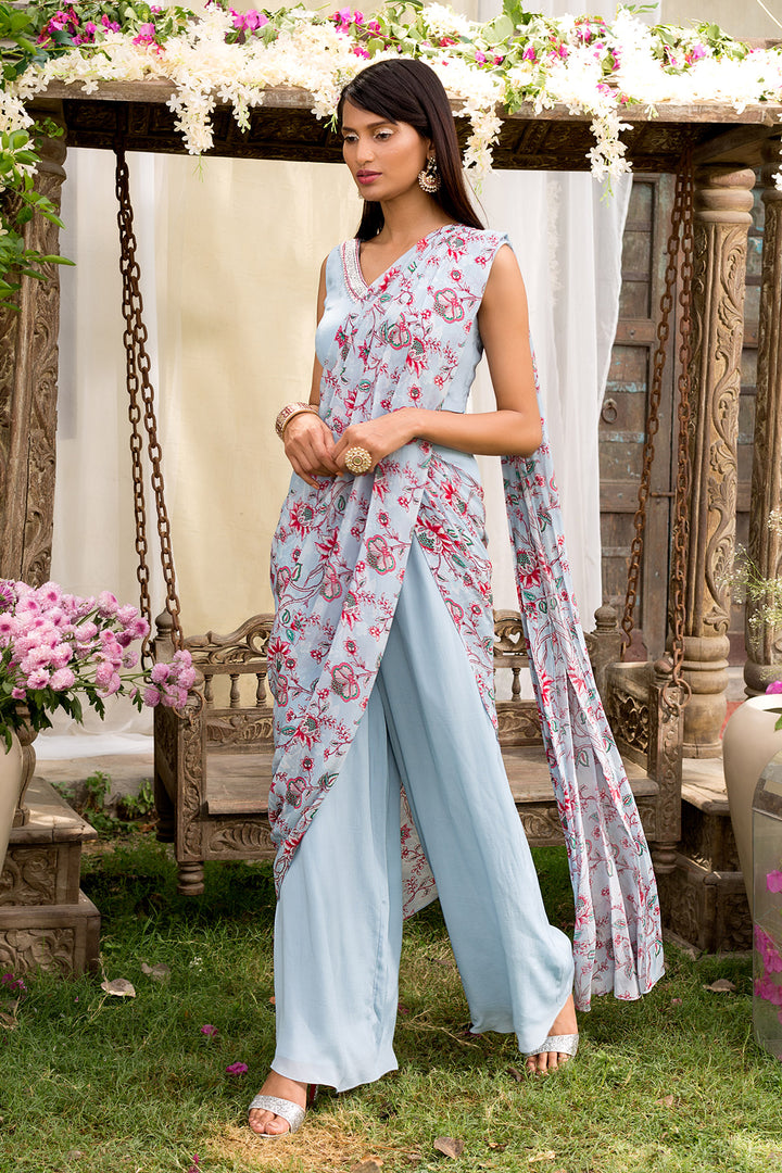 Powder Blue Pant Saree