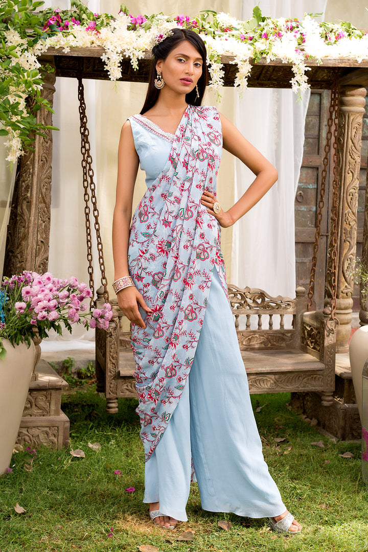 Powder Blue Pant Saree