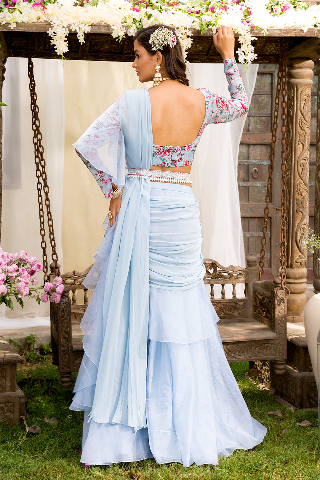 Powder Blue Lehenga Saree