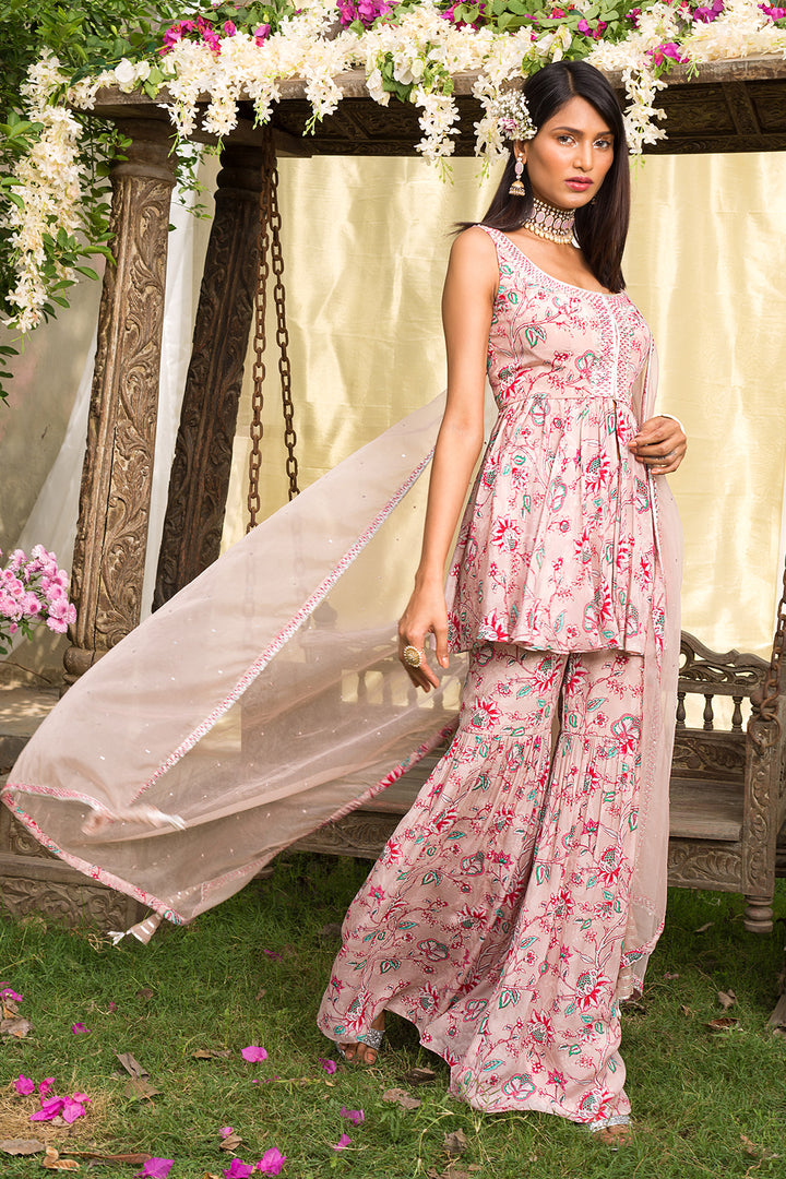 Nude Pink Printed Sharara Set