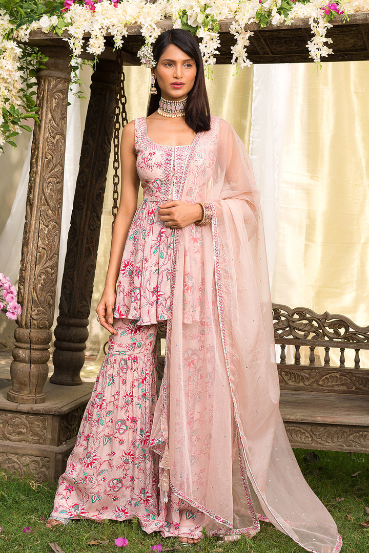 Light Pink Printed Sharara Set