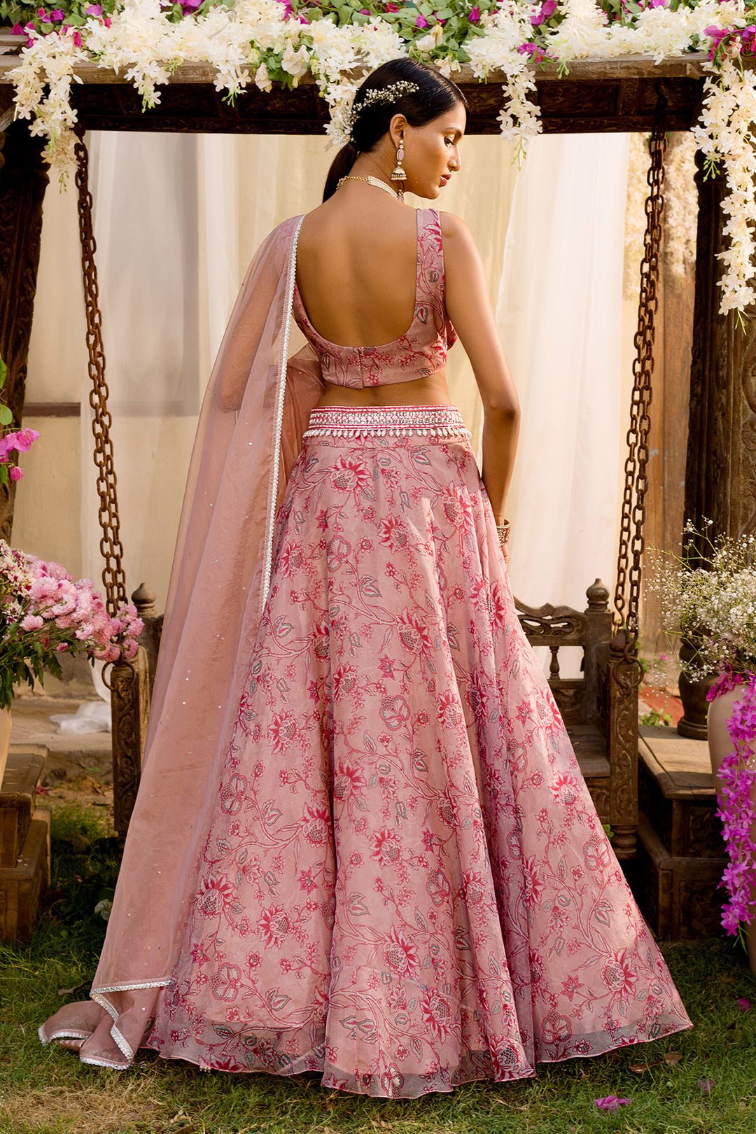 Nude Pink Printed Lehenga Set