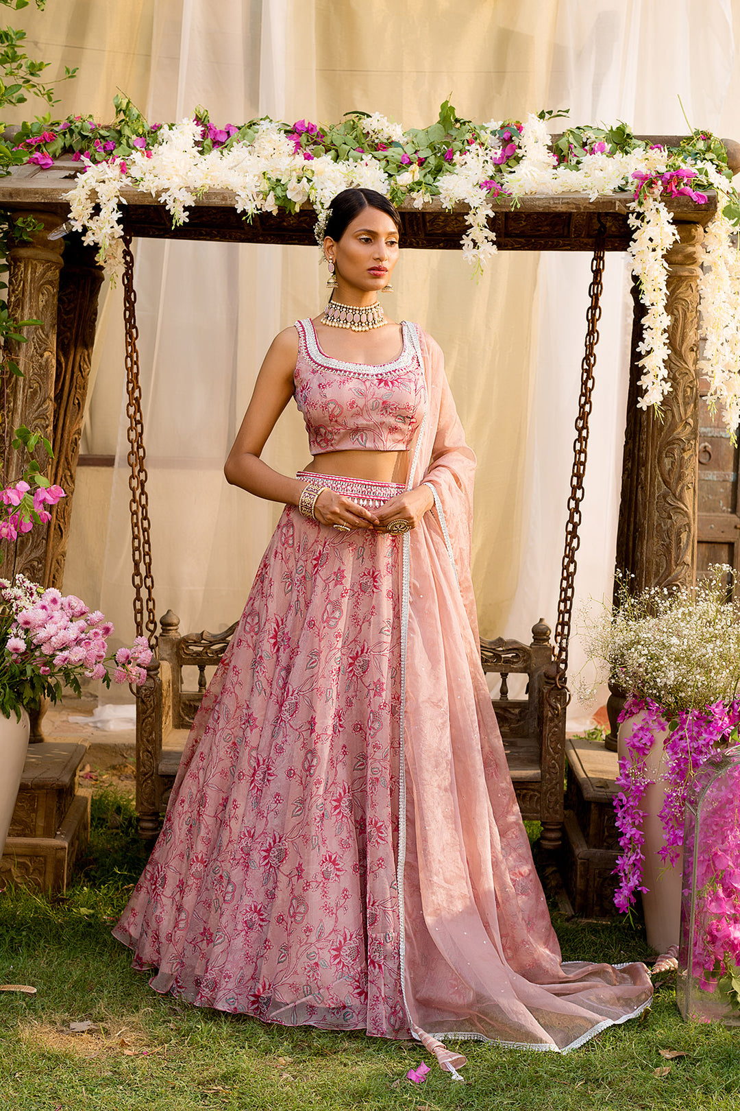 Light Pink Printed Lehenga Set