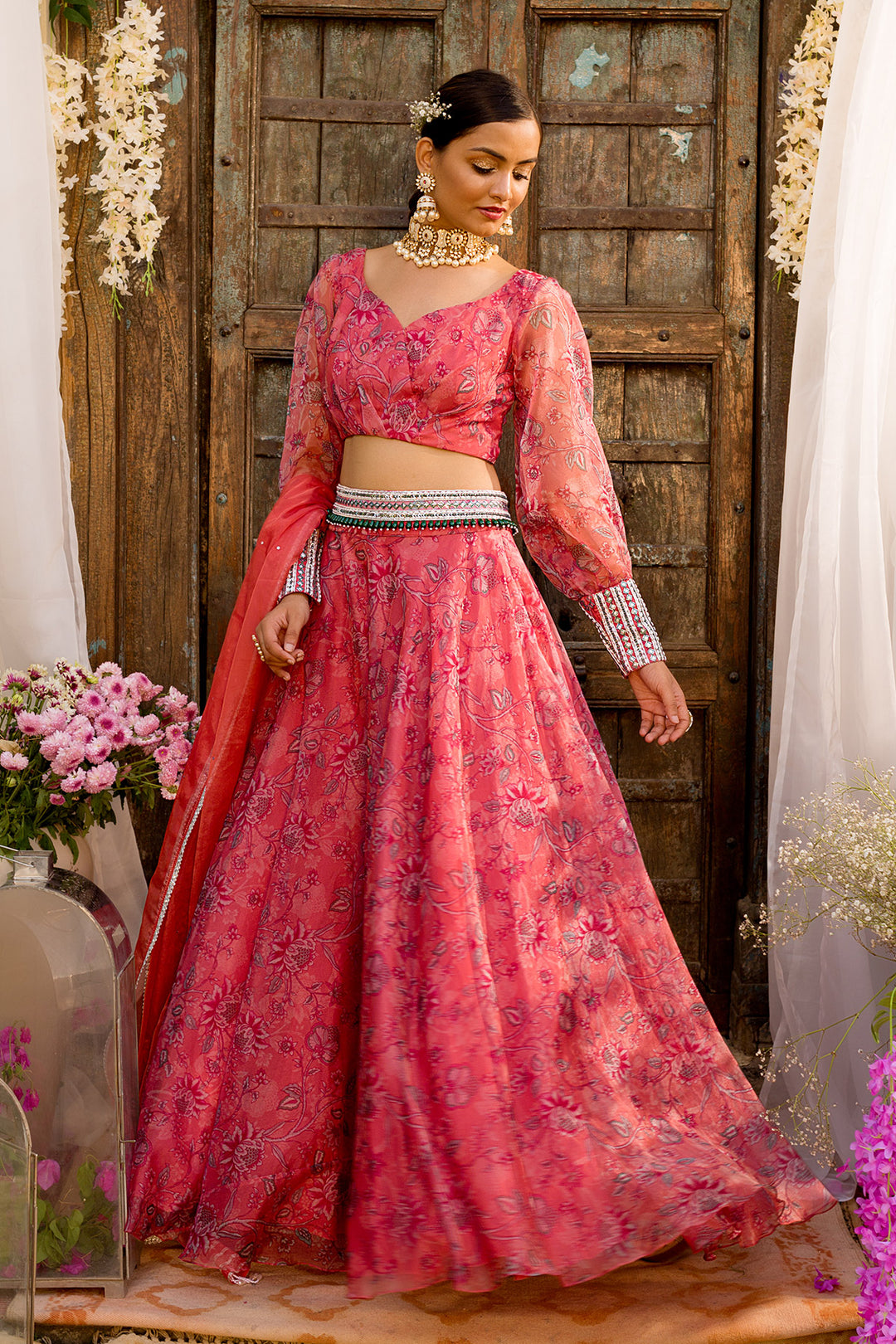 Coral Printed Lehenga Set