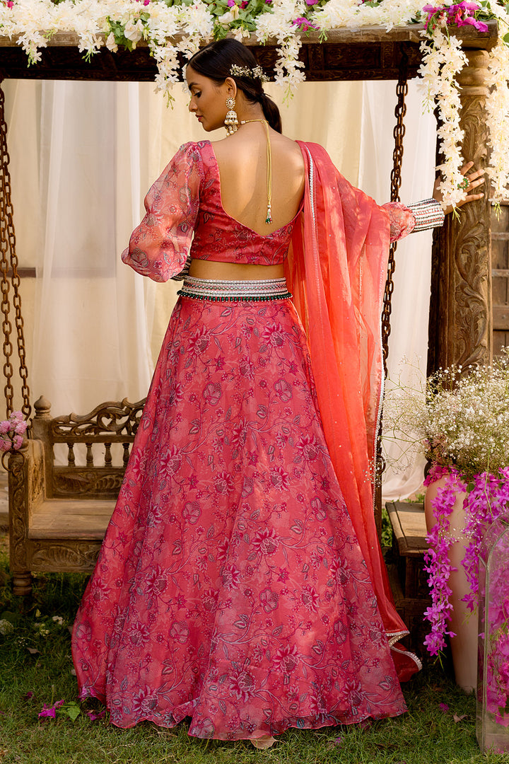 Coral Printed Lehenga Set