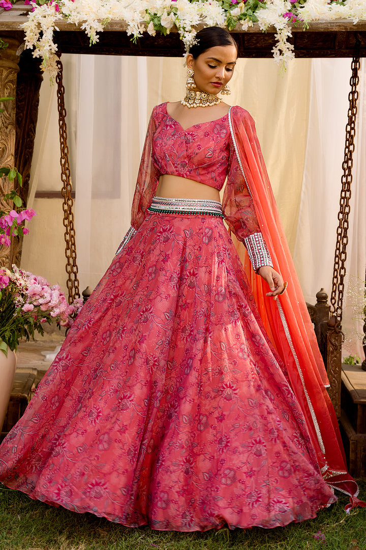 Coral Printed Lehenga Set