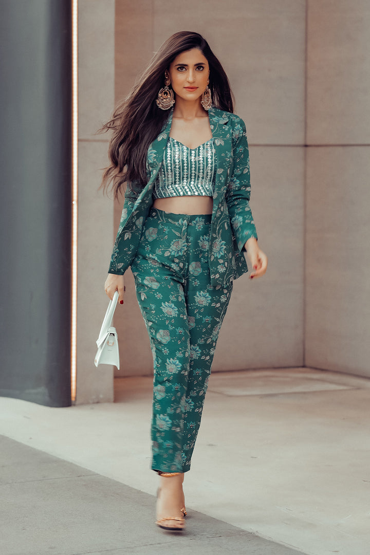 Shivani Raina In Teal Printed Pant Suit