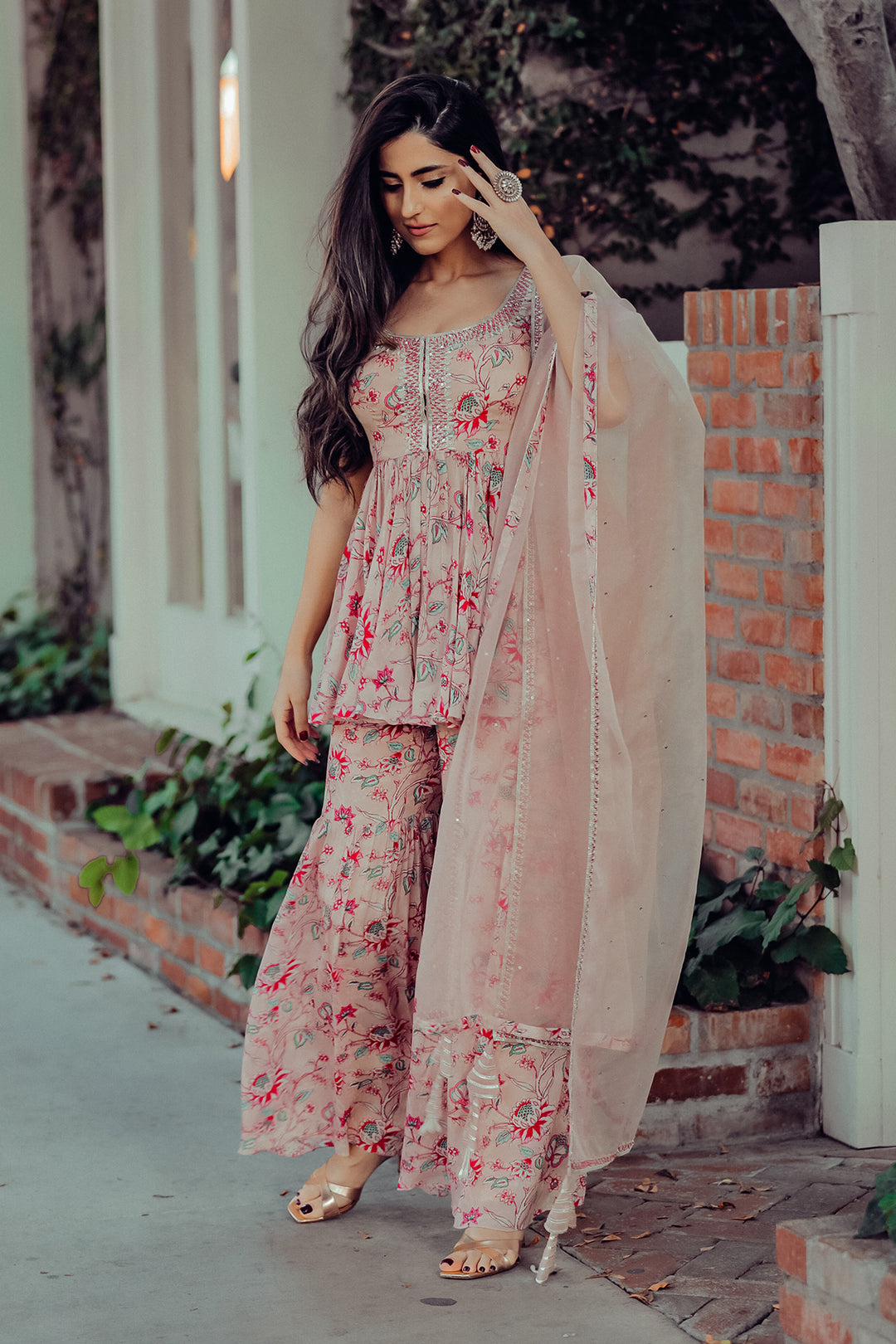 Shivani Raina In Light Pink Printed Kurta And Sharara With Dupatta