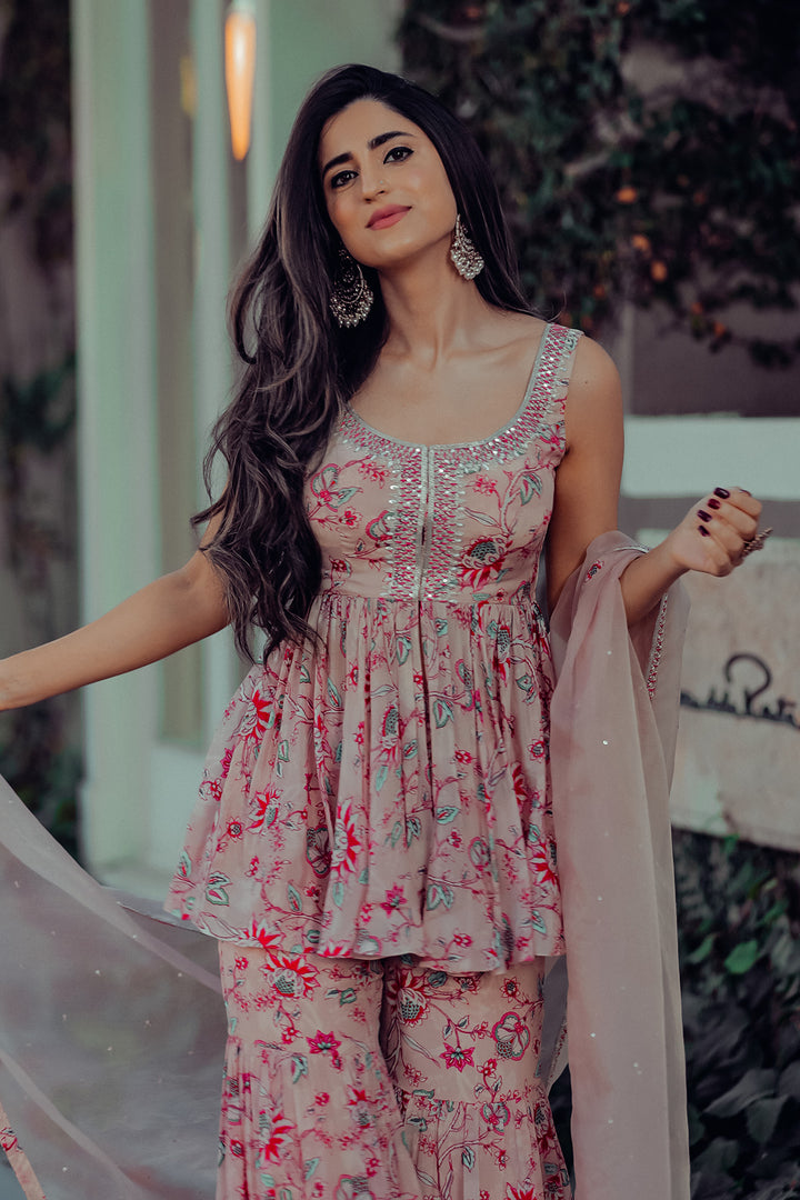 Shivani Raina In Light Pink Printed Kurta And Sharara With Dupatta