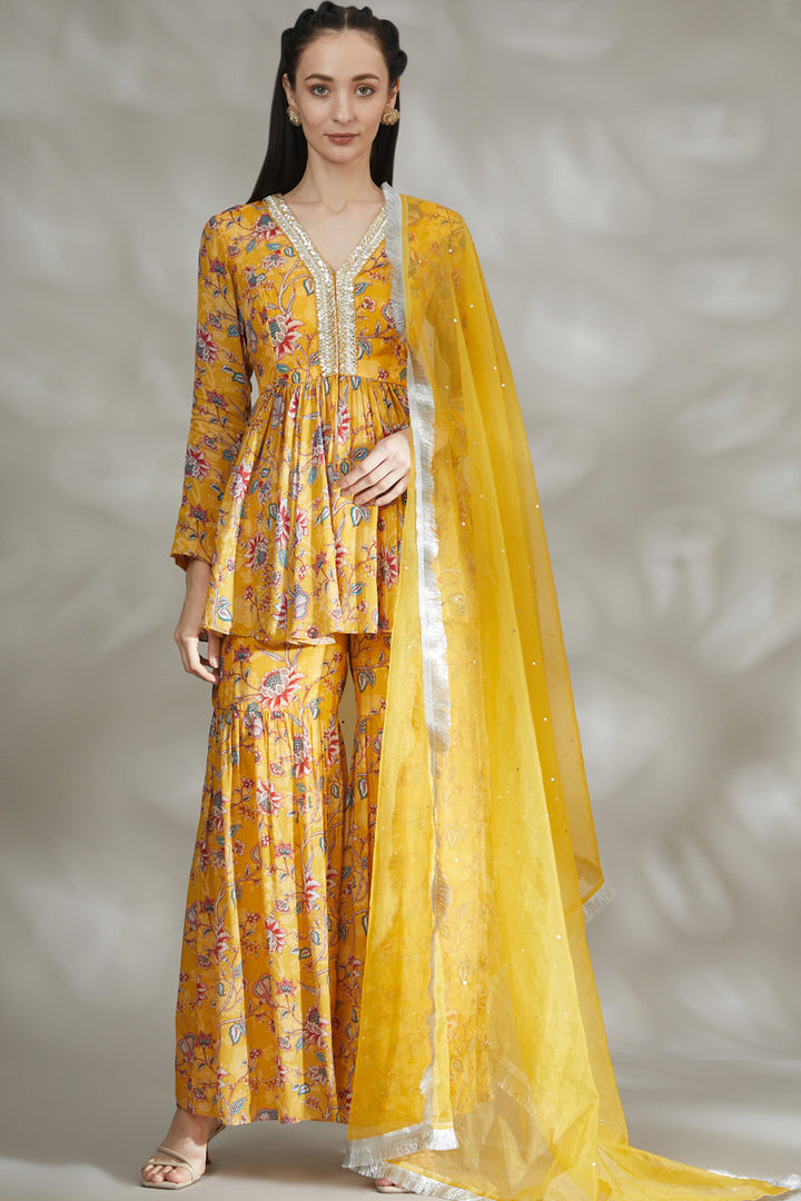 Yellow Printed Sharara Set