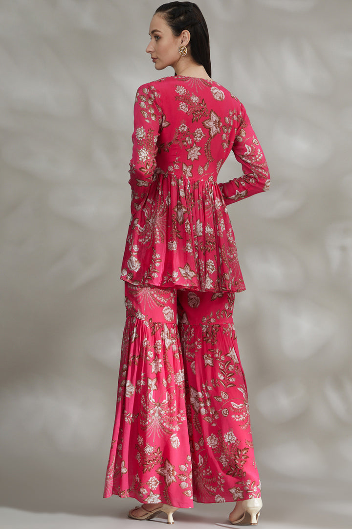 Hot Pink Printed Sharara Set