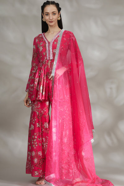 Hot Pink Printed Sharara Set