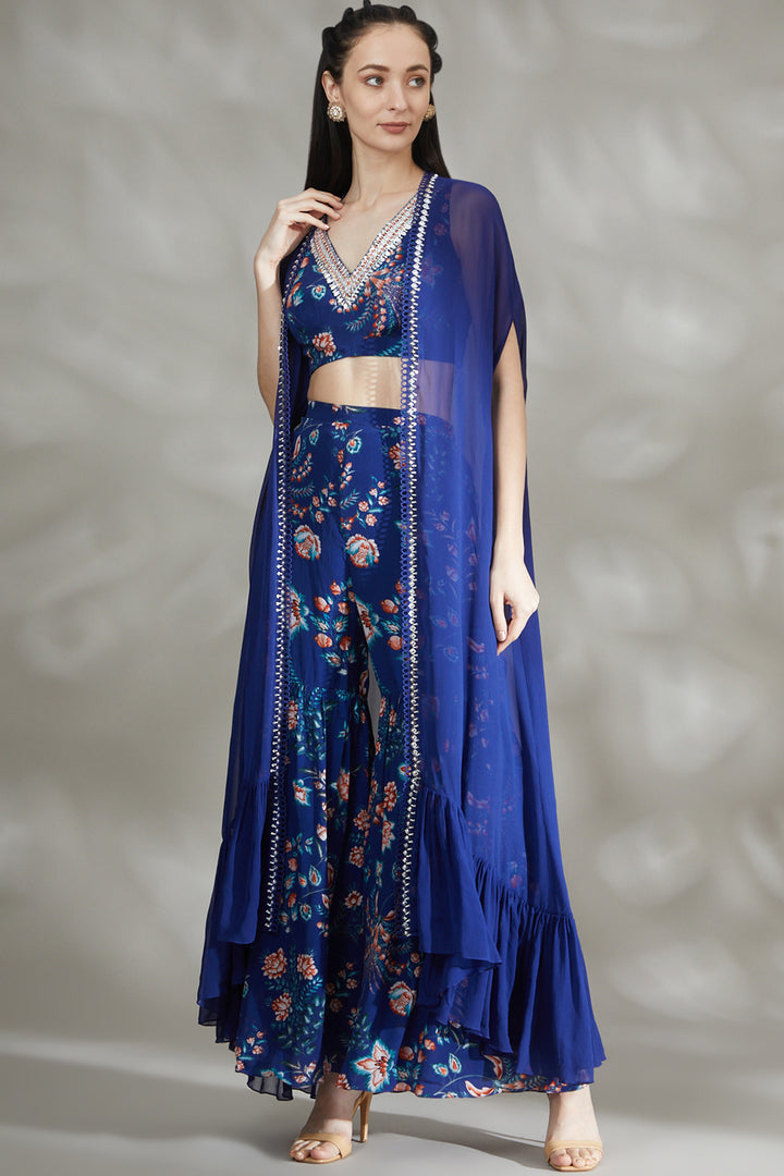 Royal Blue Printed Sharara Set