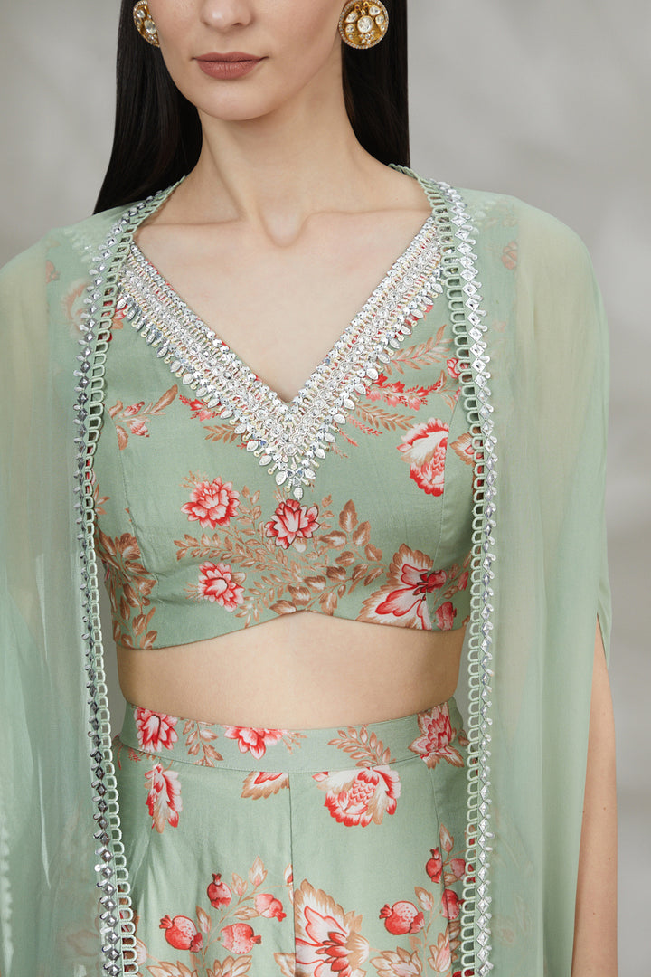 Sage Green Printed Sharara Set