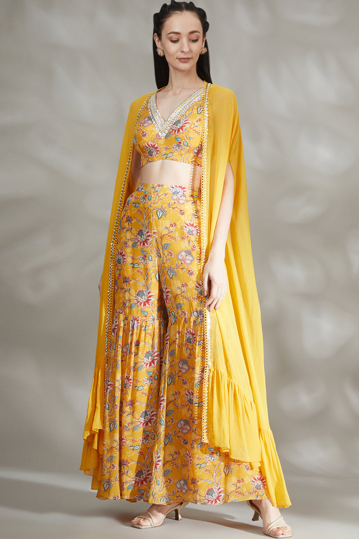 Yellow Printed Sharara Set