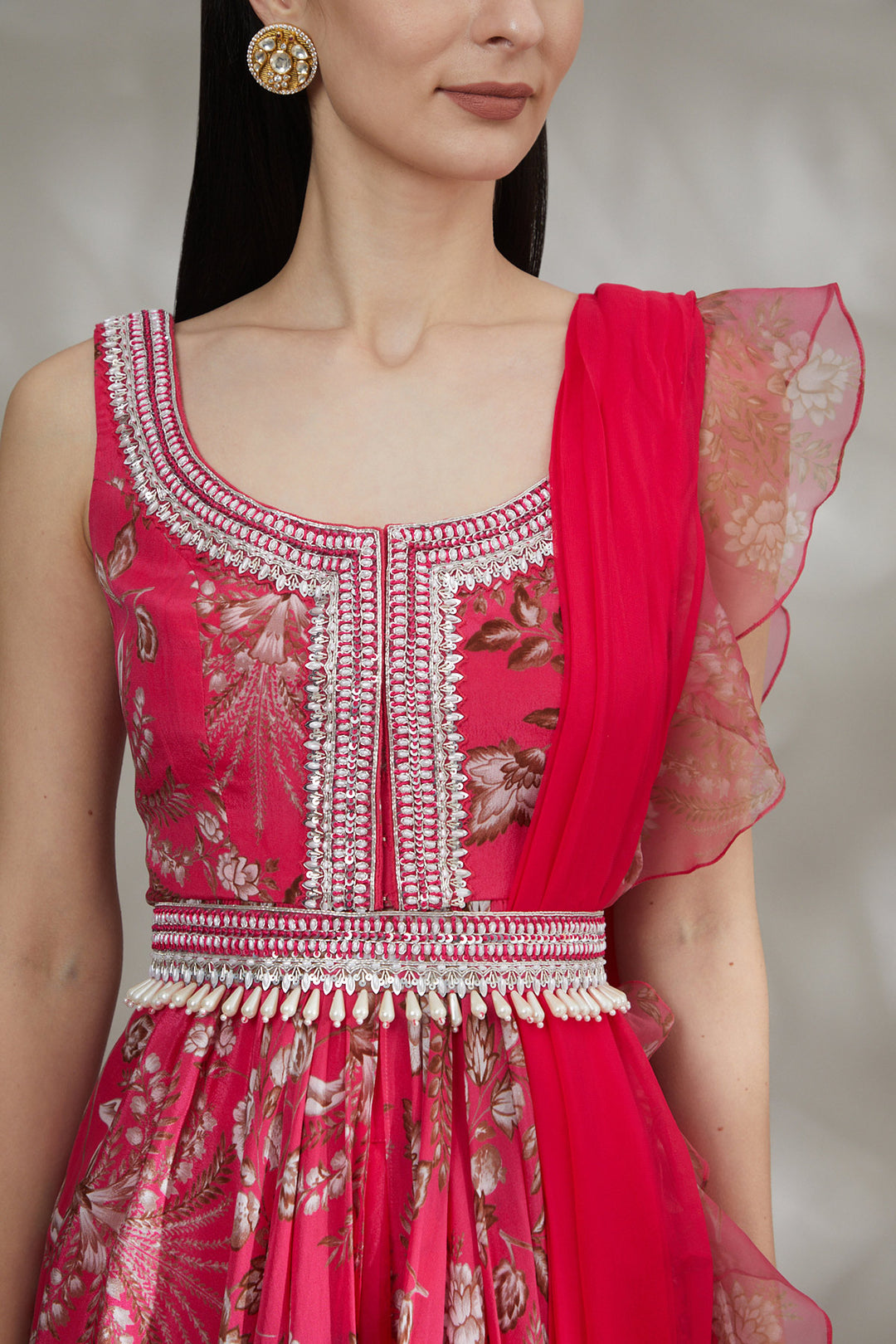 Kurta and Palazzo Set With Frill Dupatta