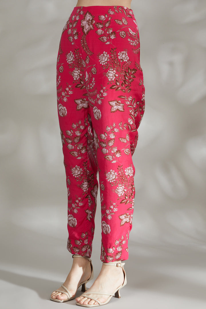 Pink Printed Pant Saree Set