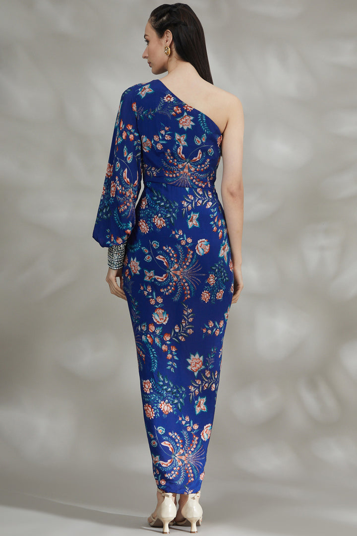 Royal Blue Printed Draped Dress